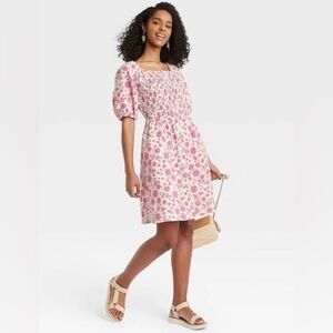 Universal Thread Pink Floral Cottagecore Smocked Mini Dress with Pockets XXL